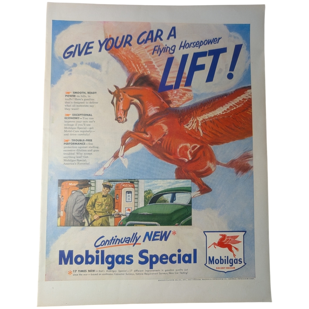 1950 Mobilgas Special Vintage Advertisement Poster